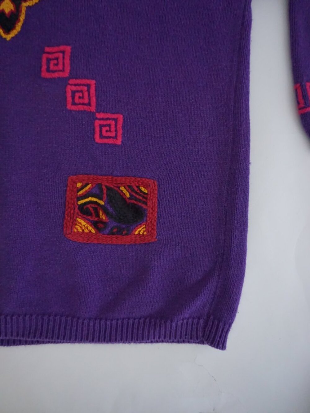 Vintage Collections Internationale Purple Floral Geometric Cotton Sweater XL - Picture 5 of 10